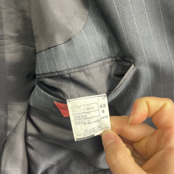 Saks Fifth Avenue Napoli CT Suit 42S Wool Blazer + 36S Pants Black W Chalk Line - Picture 13 of 16